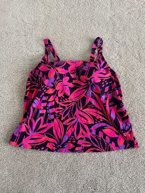 Lands' End Pink and Dark Purple Floral Tankini Swim Top